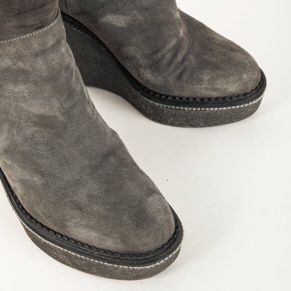Yves Saint Laurent Grey Suede Shearling Platform Wedge Boot - Picture 6 of 10